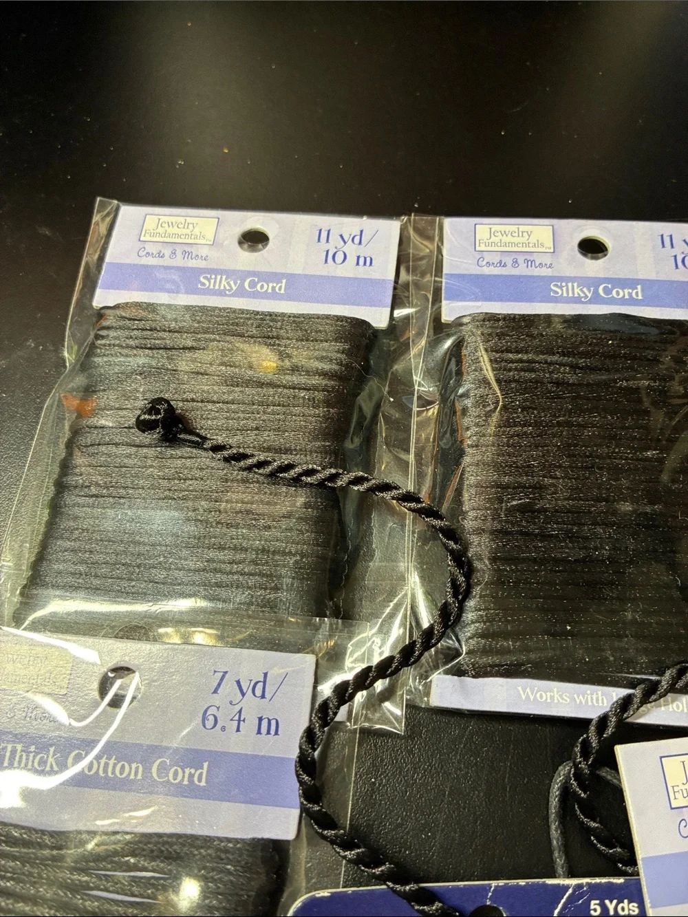 Lot of Black Cotton Thick Cord and assorted leather cords